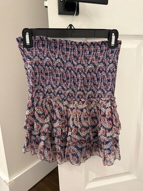 Smocked Floral Ruffle Mini Skirt - Pink & Blue